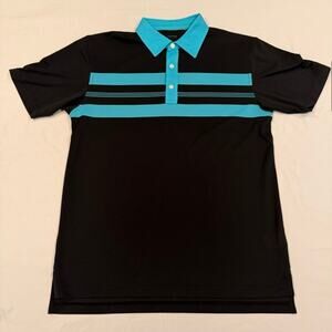 Dunning Men's Golf Polo Shirt Medium Black Turquoise Short Sleeve